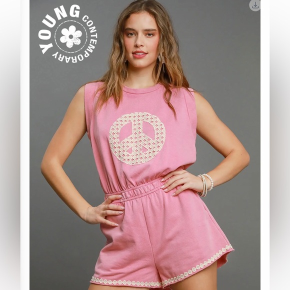 Umgee Pants - K-9406-LM Umgee Mineral Washed French Terry Romper Lt Mauve Various Sizes